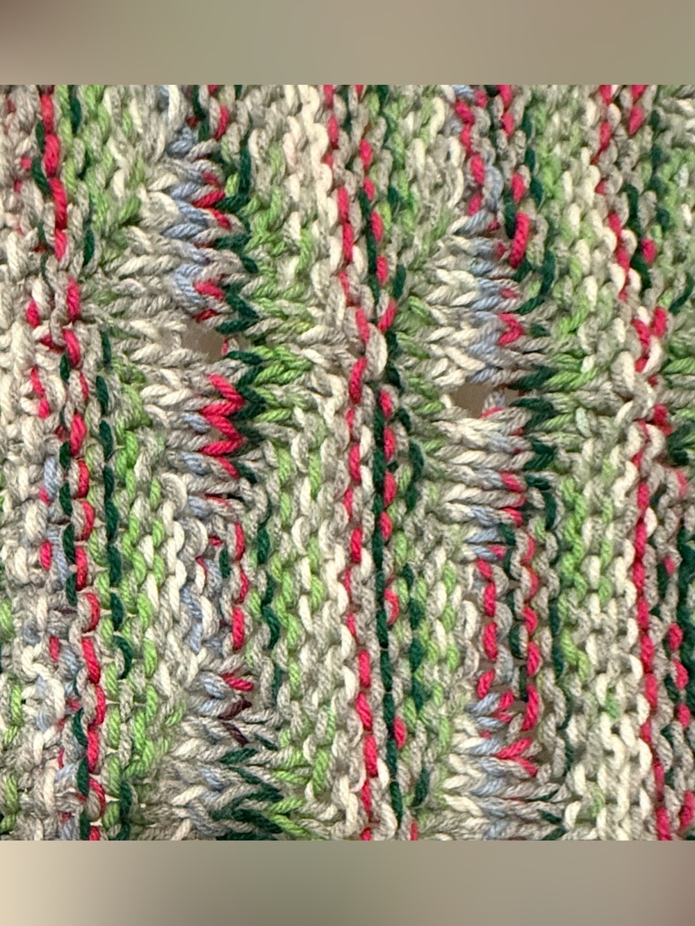 Multi-color striped handmade Crochet vintage blanket green pink blue cream hues - Picture 7 of 7